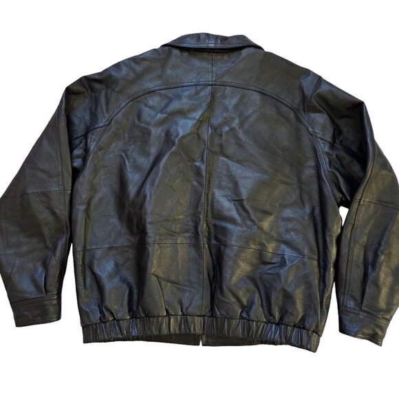 St. John’s Bay Black Leather Bomber Jacket Mens XL Streetwear Moto Inspired - Picture 2 of 16